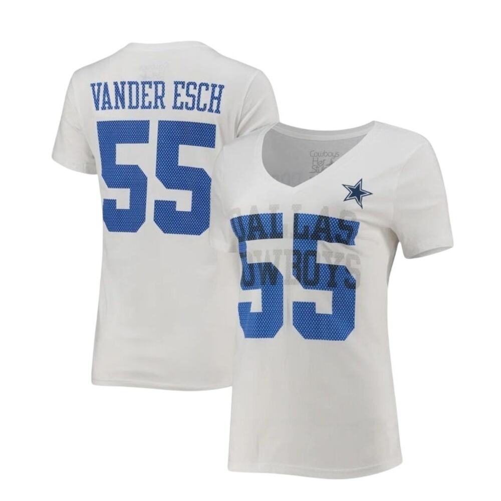 Cowboys Her Style white vneck tshirt #55 Vander Esch on back sz S NWT